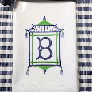 Monogrammed Guest Towel, Personalized Tea Towel, Hostess Gift, Housewarming Gift, Wedding Shower Gift, Bar Cart, Chinoiserie, Pagoda