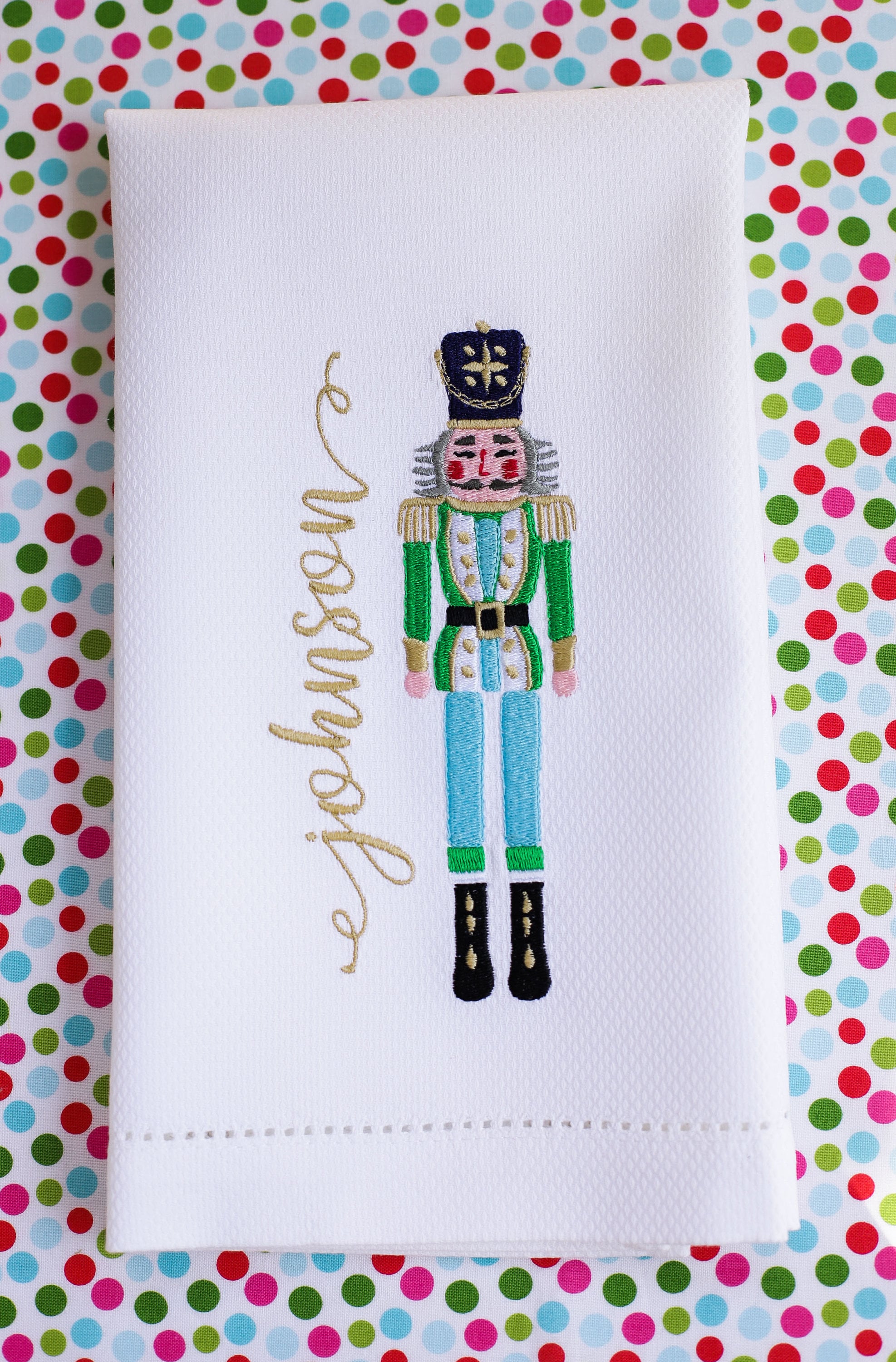 Monogrammed Nutcracker Guest Towel: Personalized Embroidered Cotton