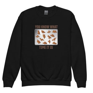 Dinosaurier Huhn Nugget Jugend Crewneck Sweatshirt, Sie wissen, wie spät es ist Jugend Crewneck Sweatshirt