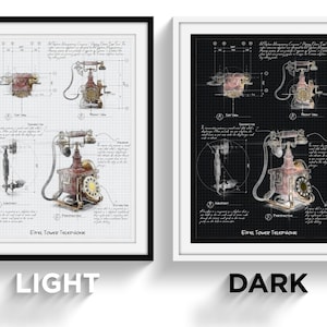 Vintage Telephone Anatomy Poster Sketch, Black and White Poster, Monochrome, Unique, Collectible, Detailed, Illustration, Vintage, Drawing