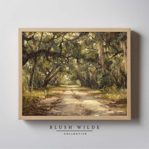 Dirt Road Oil Painting / PRINTABLE Vintage Oak Tree Oil Painting / Moody Florida Spanish Moss Oil Painting Prints #64