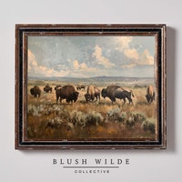 Bison Herd Oil Painting | Watercolor Art | Vintage Bison Art | Buffalo ...