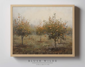 Pintura al óleo vintage de un huerto de manzanas: Impresión otoñal melancólica (descarga digital)
