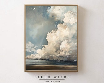 Vintage Clouds Painting / PRINTABLE Moody Oil Painting / Moody Cloudy Skies Printable Art #152