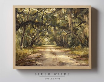 Dirt Road Oil Painting / PRINTABLE Vintage Oak Tree Oil Painting / Moody Florida Spanish Moss Oil Painting Prints #64