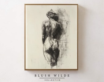 Vintage Female Figure Sketch / PRINTABLE Vintage Drawing / Moody Sketch Prints #51