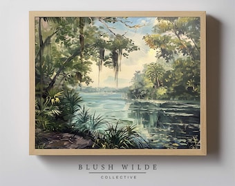 Florida Landscape Oil Painting / PRINTABLE Vintage Swamp Oil Painting / Moody Florida River Oil Painting Prints #62