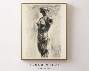 Vintage Female Statue Sketch / PRINTABLE Roman Statue Vintage Drawing / Moody Charcoal Sketch Prints #74