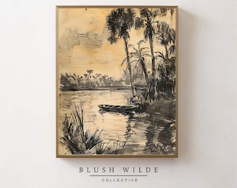Vintage Florida Sketch / PRINTABLE Vintage Drawing / Moody Charcoal Sketch Prints #138
