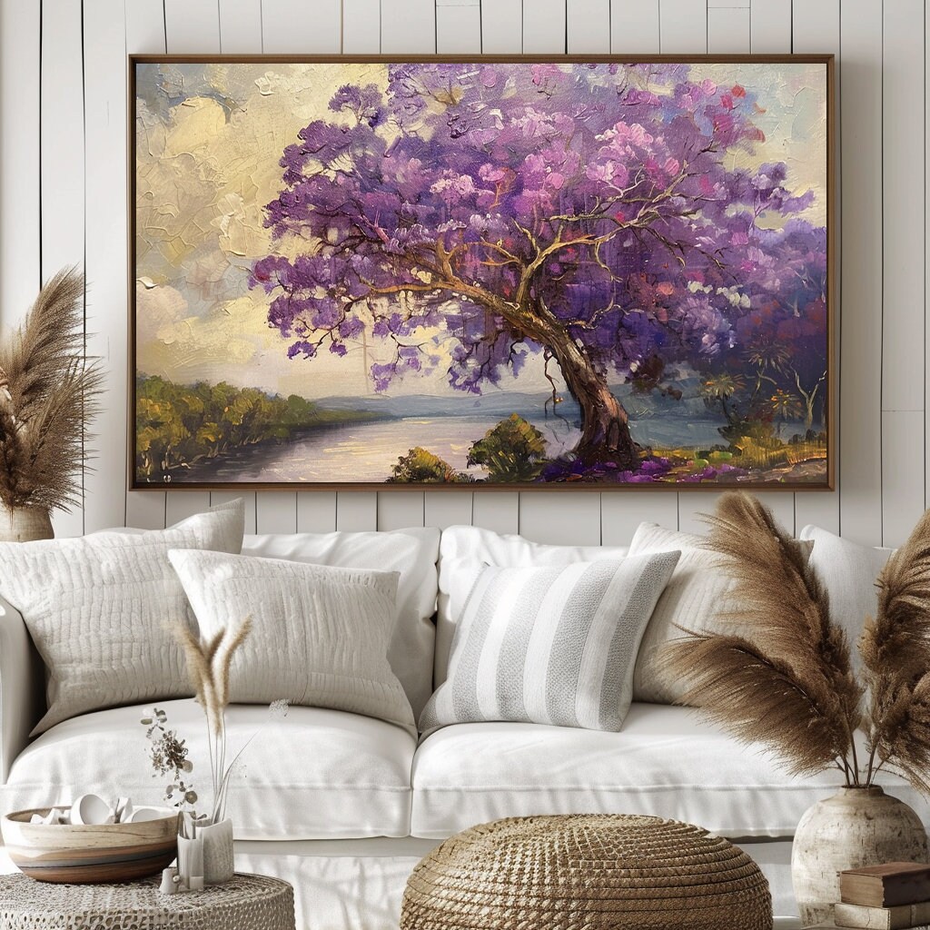Jacaranda Tree Vintage Oil Painting Print: Moody Florida Art