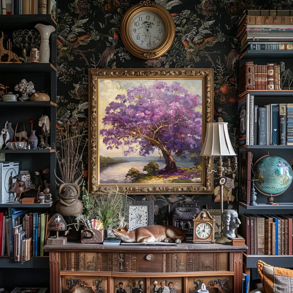 Jacaranda Tree Vintage Oil Painting Print: Moody Florida Art