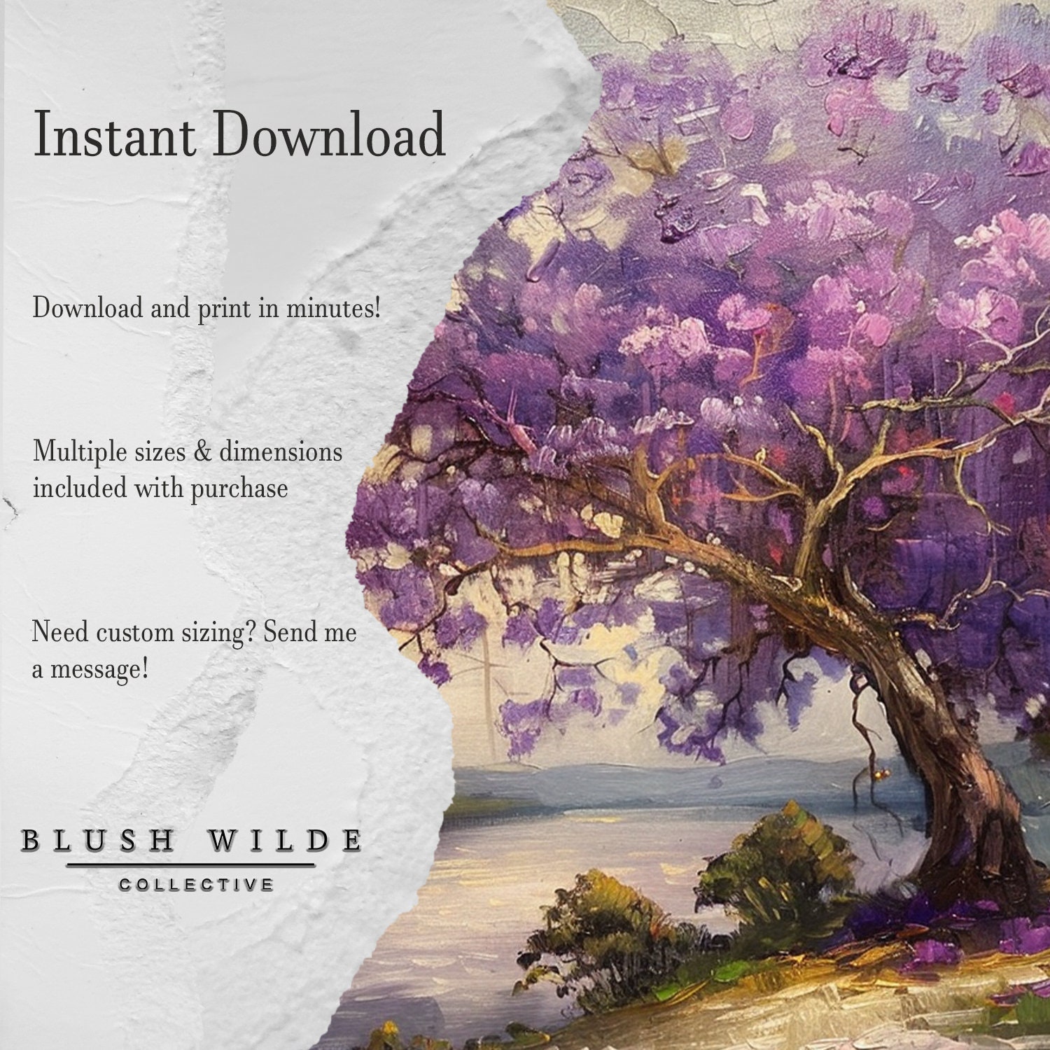 Jacaranda Tree Vintage Oil Painting Print: Moody Florida Art