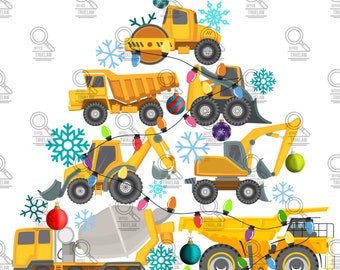 Construction vehicle Christmas tree png boys Christmas tree png, Christmas tree sublimation, boys graphic tee, dump truck Christmas tree png