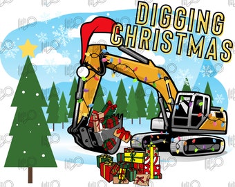 Digging Christmas png, boys Christmas png, Christmas sublimation, boys graphic tee, excavator Christmas png, digging Christmas sublimation