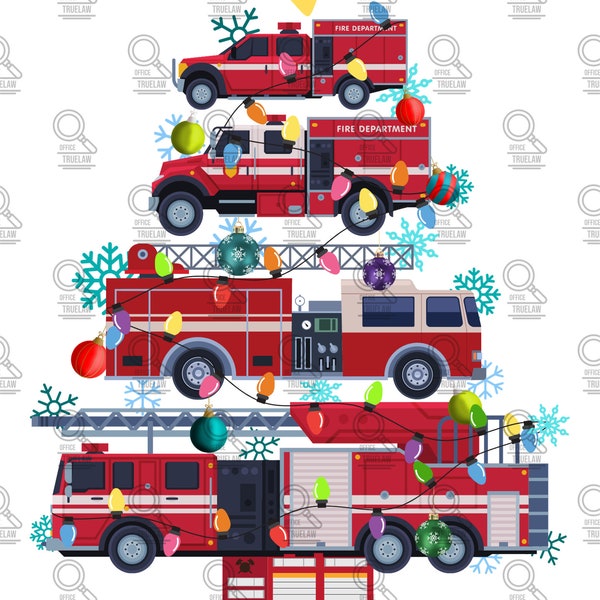 Fire truck Christmas tree png, boys Christmas tree png, Christmas tree sublimation, boys graphic tee, fire engine Christmas tree png