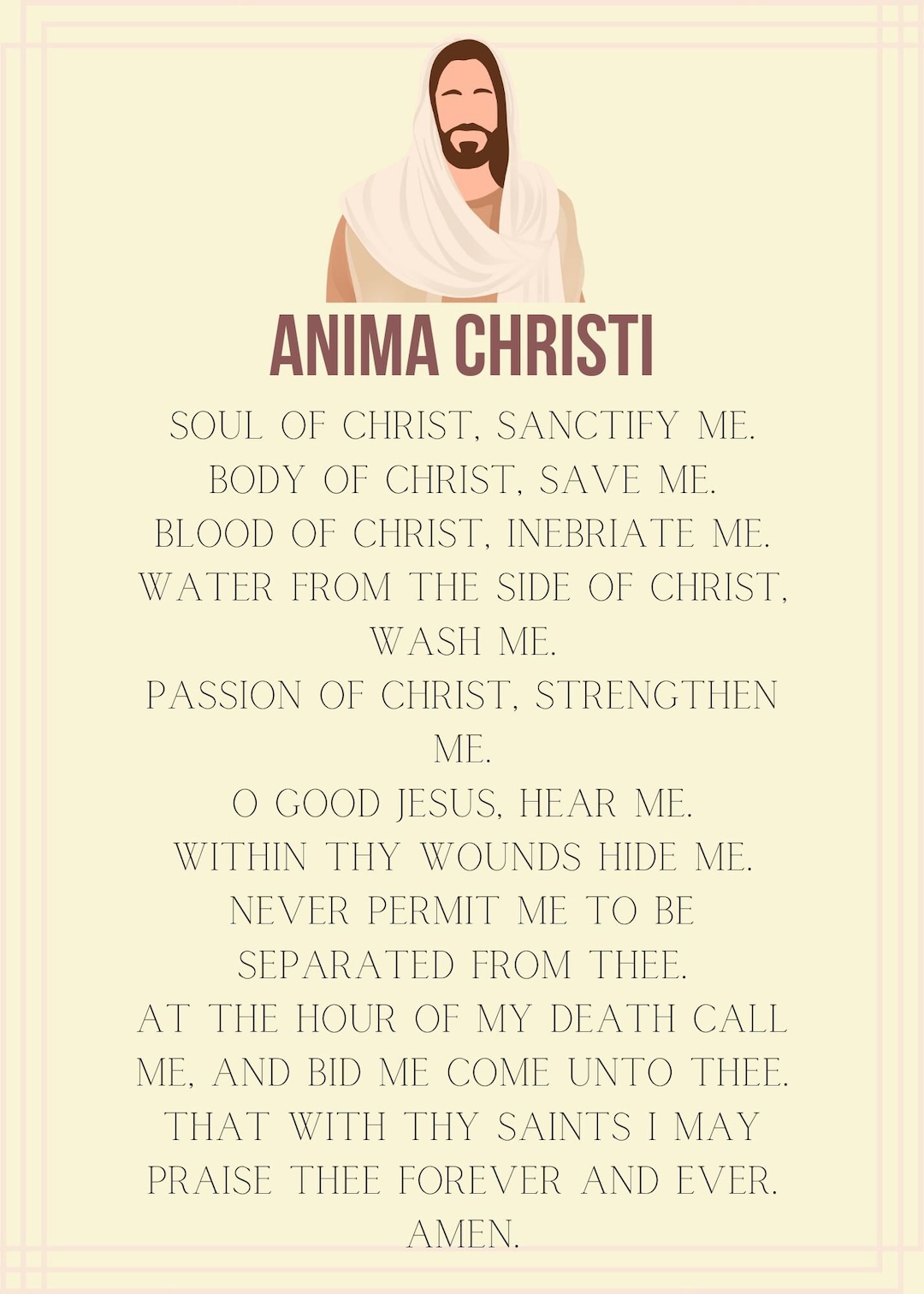 Anima Christi Prayer Card Etsy