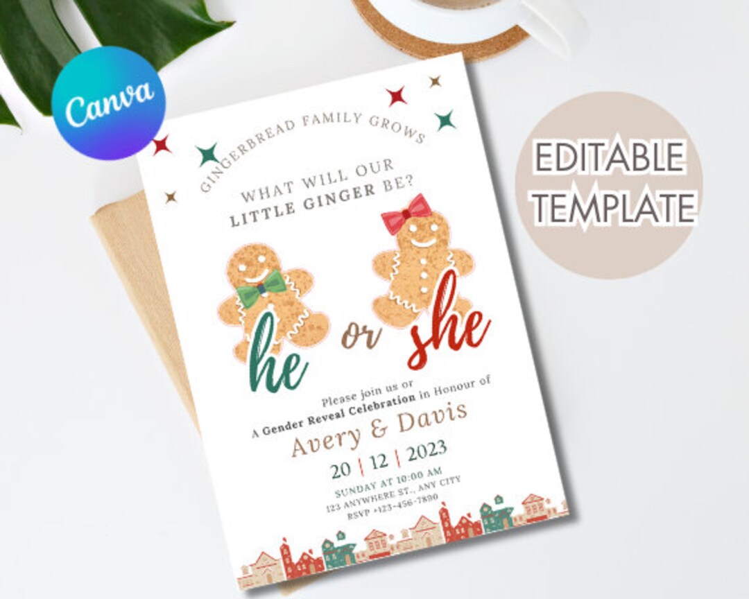 Gingerbread Gender Reveal Invitation Gender Reveal Party Etsy