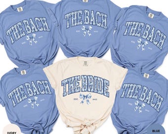 Custom Toile de Jouy Bachelorette Shirt Beach Blue Chinoiserie Bridal Party Floral Bach Club Matching Weeding Gift Bride To Be & Bridesmaid