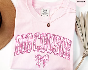 Toile De Jouy Coquette Big Cousin Shirt Chinoiserie Cool Cuz Cute Pink Ribbon Floral Bow Cousin Announcement Gifts Matching Favorite Cousin