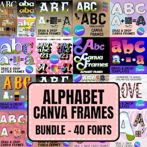40 Letter Canva Frames Bundle - Drag and Drop Frames - Bundle of 40 Canva Alphabet Frame Bundle - Canva Frame Alphaset Doodle Font Bundle