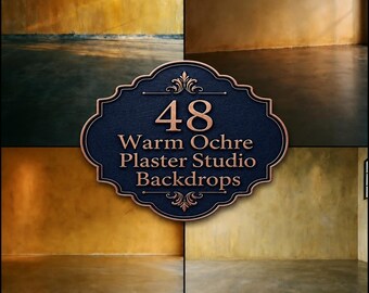 Warm Ochre Plaster Studio Digital Backdrops, Rustic Yellow Textured Wall Photography Backgrounds, Fine Art Portrait Studio Set