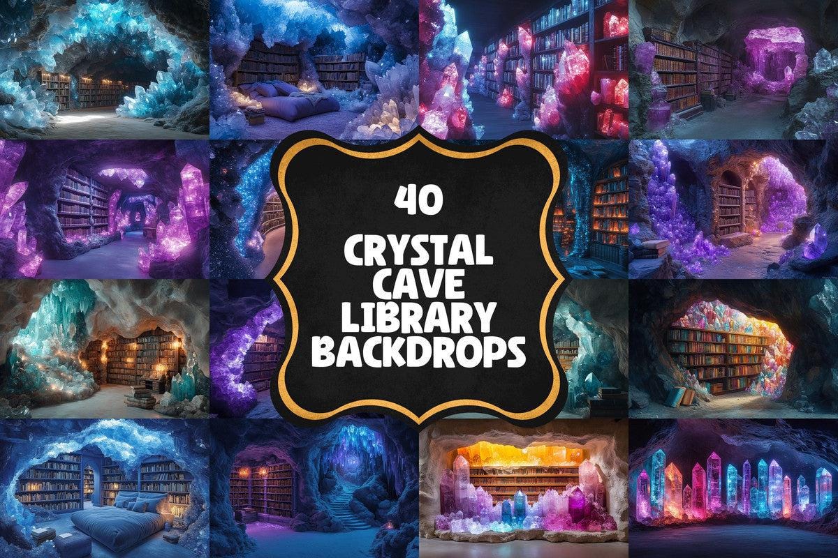 40 Warm Crystal Cave Library Digital Backdrops for Photography - 6000x4000px PNGs, , Fantasy Backgrounds, Cave Backgrounds, Library Backdrop