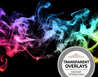 Neon Rainbow Smoke Transparent Overlay, Photography Effects | 28 High-Resolution PNG Files | Digital Editing Assets