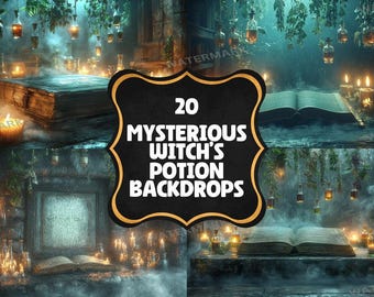 Witch Potion Photography Backdrops Bundle, Magical Book Digital Backgrounds, Enchanted Spell Book, School of Wizarding Photo Backdrops