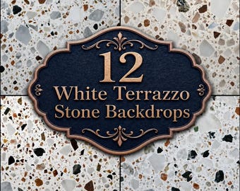 White Terrazzo Photography Backdrops, Stone Texture Digital Backgrounds, Product Flat Lay Backdrop, Styled Stock Photos