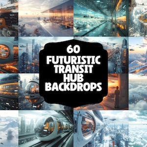 60 futuristische Transit Hub-achtergronden, digitale sci-Fi-achtergronden, Hi-Tec City-esthetiek, Photoshop-overlays - Futuristische stadsachtergronden