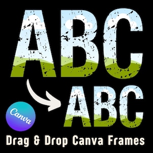 Letter Canva Frames - Drag and Drop Frames -  Distressed Fillable Alphabet Font Letters PNG Canva Frame Alphaset Doodle Templates