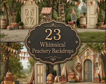 Whimsical Peach Orchard Photography Backdrops, Rustic Garden Digital Backgrounds, Fruit Market Cake Smash Portrait Backdrop