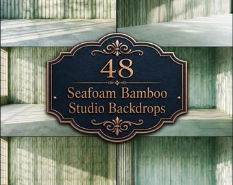 Seafoam Bamboo Digital Backdrops, Studio Backgrounds for Portrait Photography, Green Bamboo Wall Backdrop, Soft Light Minimalist Studio