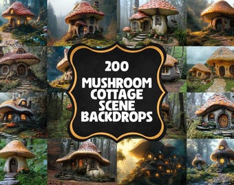 200 Mushroom Cottage Digital Backdrops, Fairy Fantasy Forest Backgrounds, Cottagecore JPG Images