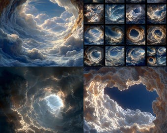 Twirling Clouds Digital Backdrop, Dreamy Sky Tunnel, Cloud Backgrounds