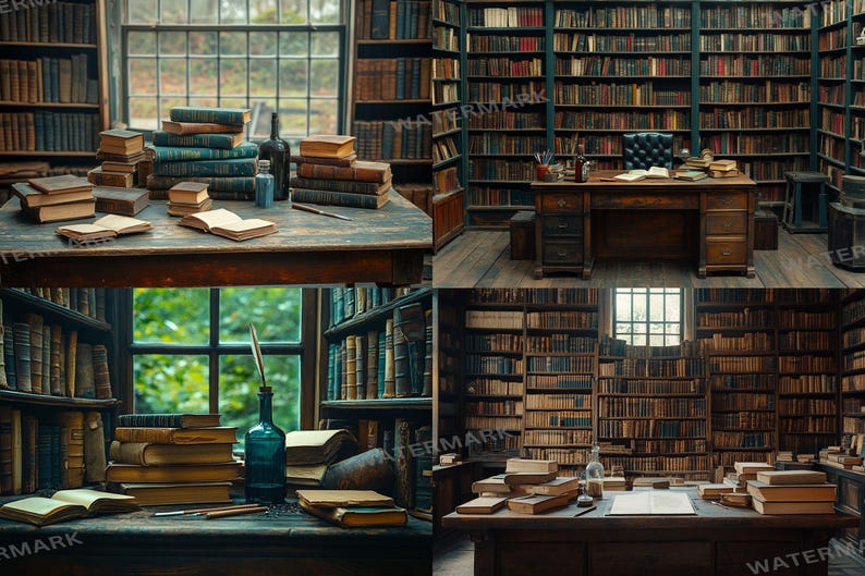 Rustic Library Table Rustic Library Desk Backdrops, Vintage Bookcase Interior (35 Pngs) - Etsy