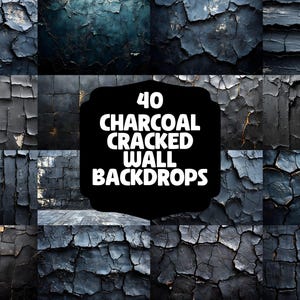 40 Charcoal Cracked Wall Backdrops, Grunge Distressed Texture Digital Background, Urban Decay Abstract Studio Photo Prop, Broken Wall Scene