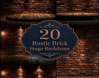 Rustic Brick Stage Photography Backdrops, Dark Wooden Floor Digital Backgrounds for Portrait, Open Mic Comedy Club Stage, 20 JPGs
