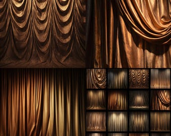Brown Gold Swirl Curtain Digital Backdrop, Luxury Portrait Texture (4096x4096px)