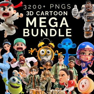 3D Cartoon PNG Mega Bundle | 3200 PNG Files | Movie Characters, Cute Clipart, Journal Sticker, Cartoon Movie Clipart, Cartoon Characters PNG