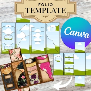 Canva Junk Journal Template - Folio Kit Canva Template - Custom Junk Journal Folio Kit - Digital Folding Folio Folder Kit, Commercial Use