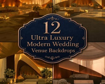 Luxury Wedding Venue Digital Backdrops, Modern Elegant Ceremonial Stage Background, Golden Warm Lighting, Portrait Photography Backdrop