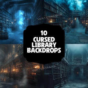 10 Cursed Library Backdrops | Haunted Gothic Digital Backgrounds | Dark Mystery Bookshelves | Spooky Fantasy Scenes - Library Backgrounds