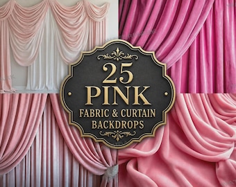 Pink Fabric Backdrop Digital Overlays, Velvet Curtain Photography Backgrounds, Pink Drape Photo Backdrop Bundle Commercial Use