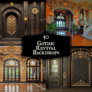 50 fotobakgrunder med nygotisk stil – guldbarock PNG (digitala bakgrunder)