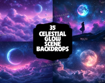 Celestial Glow Scene Backdrops, Fantasy Moon Sky, Space Nebula (35 JPGs)