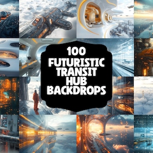 100 Futuristic Transit Hub Backdrops, Sci-Fi Photoshop Overlays, Cyberpunk Backgrounds, Digital Backdrops - Gaming, Streaming, Backgrounds