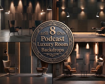 Luxury Podcast Studio Digital Backdrops, Professional Interview Room Backgrounds, Moody Talk Show Set, Modern Studio Photography Backdrop