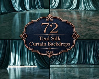 Teal Silk Curtain Digital Backdrops, Elegant Satin Drapery Portrait Backgrounds for Studio Photography, Luxury Stage Curtains