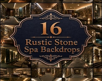 Rustic Stone Spa Digital Backdrops, Luxury Wellness Retreat Photography Backgrounds, Cozy Candlelit Massage Room, Indoor Pool